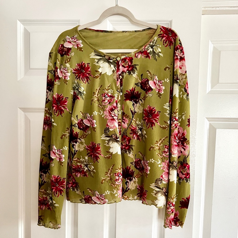 JJill Cardigan and Cami Reversible Floral Set